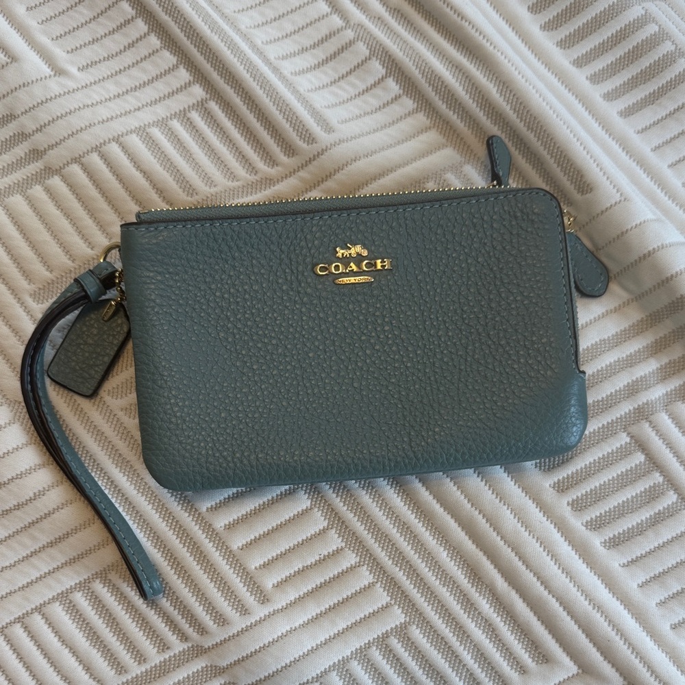 Coach Teal Leather Wristlet